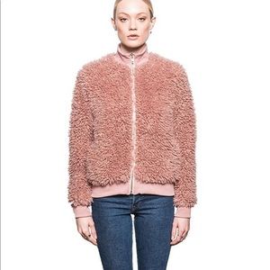 pink fluffy jacket